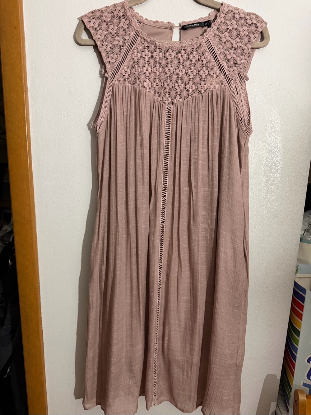 Doe & Rae Crochet-Yoke Sleeveless Midi Dress - Rosewood